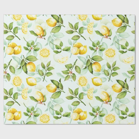 Lemon Tropical Summer Frucht Muster auf Minze Geschenkpapier (Flach)