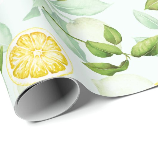 Lemon Tropical Summer Frucht Muster auf Minze Geschenkpapier (Rolleneckpunkt)