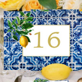 Lemon Tuscan Tile Blue White Wedding Tischnummer
