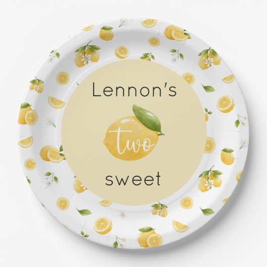 Lemon Two Sweet 2. Geburtstag Pappteller (Vorderseite)