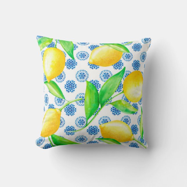 Lemon und Azulejos Blue und White Kissen (Vorderseite)