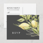 Lemon und Blätter Gray Wedding RSVP Postkarte (Vorne/Hinten)