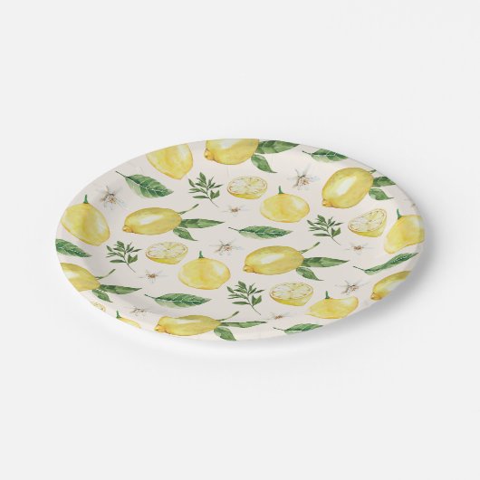 Lemon und Blätter Musterpapiere Teller (Schrägansicht)