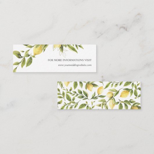 Lemon und Blätter Pattern Wedding Website Mini Visitenkarte (Vorne/Hinten)