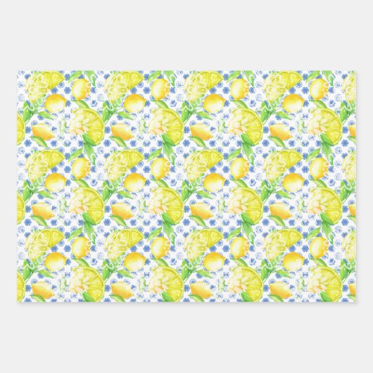 Lemon und Blauer Azulejos Muster Geschenkpapier Set (Vorderseite 3)