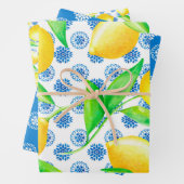 Lemon und Blauer Azulejos Muster Geschenkpapier Set (Beispiel)