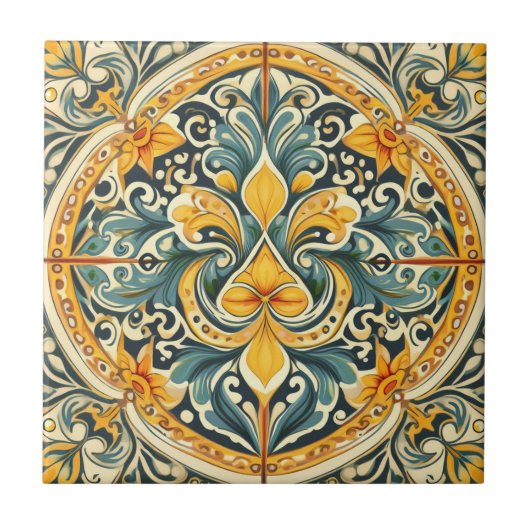 Lemon und Blue Azulejo Lissabon Gemustert Talavera Fliese (Vorderseite)