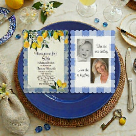 Lemon und Blue Gingham 50. Geburtstag Einladung