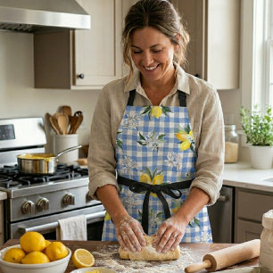 Lemon und Blue Gingham Schürze für den Sommer