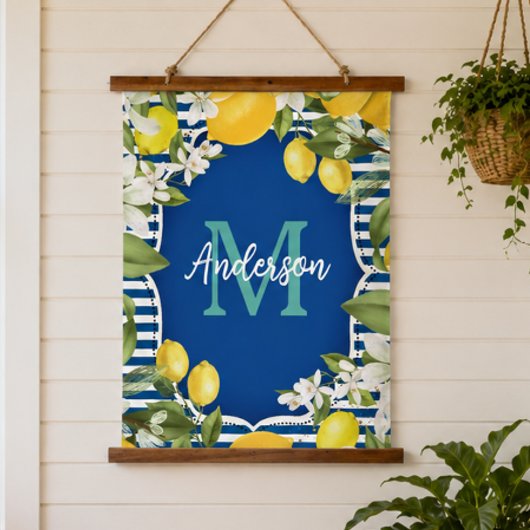 Lemon und Blue Spring Wandteppich Mit Holzrahmen