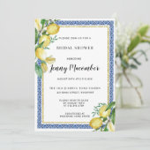 Lemon und Blue Tile Brautparty Einladung (Stehend Vorderseite)