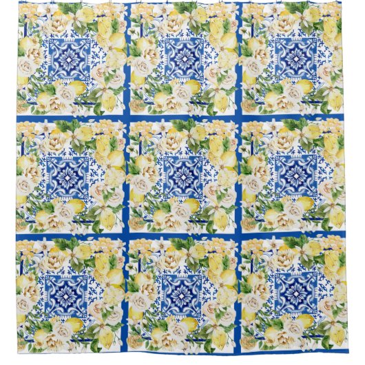 Lemon und Blume im Sommer im Mittelmeer Duschvorhang (Vorderseite)