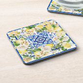 Lemon und Blume im Sommer im Mittelmeer Getränkeuntersetzer (Linke Seite)