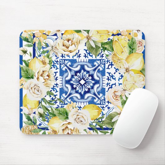 Lemon und Blume im Sommer im Mittelmeer Mousepad (Mit Mouse)