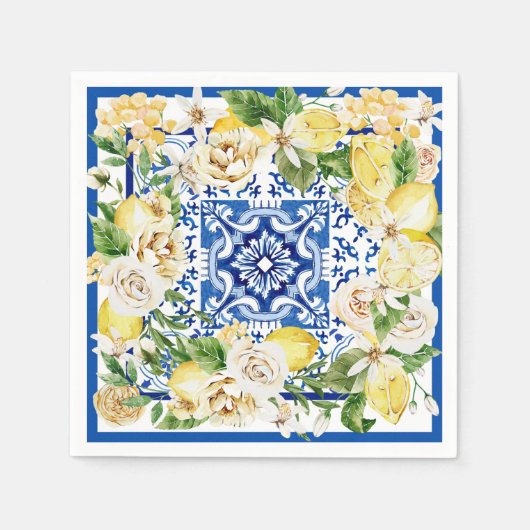 Lemon und Blume im Sommer im Mittelmeer Serviette (Vorderseite)