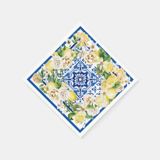 Lemon und Blume im Sommer im Mittelmeer Serviette (Ecke)