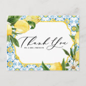 Lemon und Blüten mediterrane Hochzeit Vielen Dank Postkarte (Vorderseite)