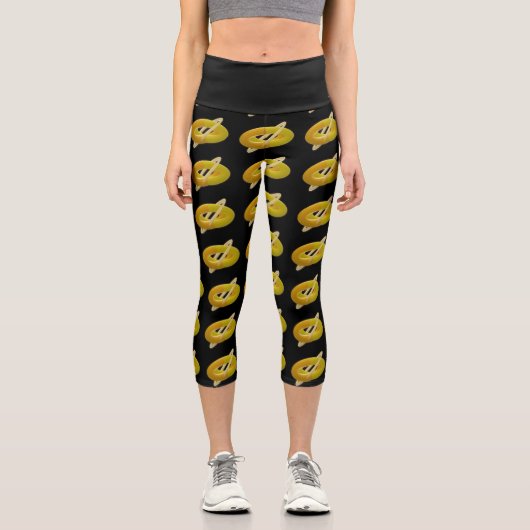Lemon und Creme Design Muster in schwarz Capri Leggings (Vorderseite)