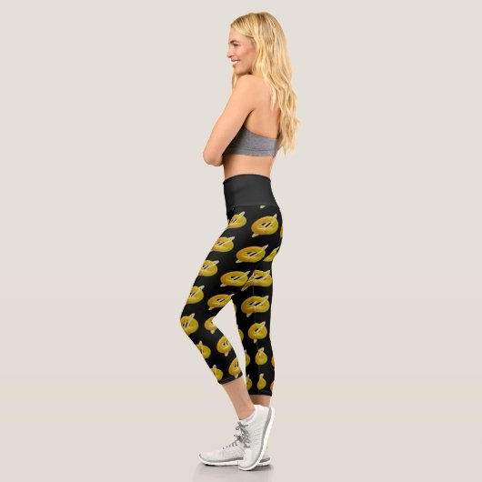 Lemon und Creme Design Muster in schwarz Capri Leggings (Links)
