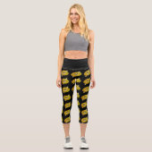 Lemon und Creme Design Muster in schwarz Capri Leggings (Vorderseite)