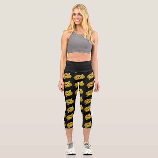 Lemon und Creme Design Muster in schwarz Capri Leggings (Vorderseite)