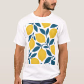Lemon und Indigo Leaf Botanisches Muster T-Shirt (Vorderseite)
