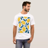 Lemon und Indigo Leaf Botanisches Muster T-Shirt (Vorne ganz)