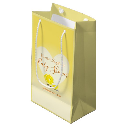 Lemon und Lemon Slice Baby Dusche Herz Gelb Kleine Geschenktüte (Vorderseite Schrägansicht)