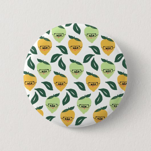 Lemon und Limon Citrus Cartoon Illustration Button (Vorderseite)