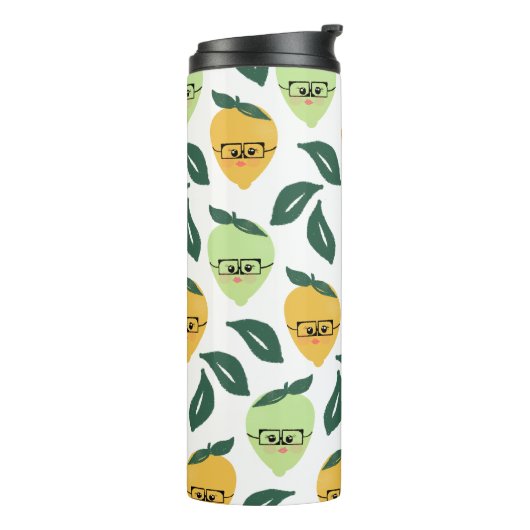 Lemon und Limon Citrus Cartoon Illustration Thermosbecher (Nach links gedreht)