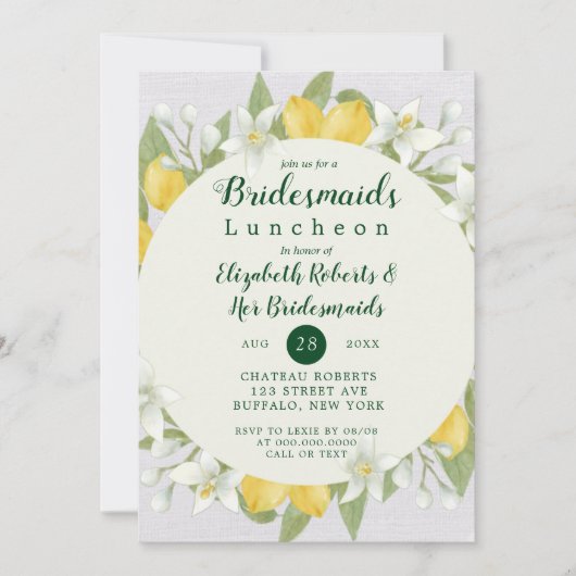 Lemon und Linen Watercolor Bridesmaids Luncheon (Vorderseite)