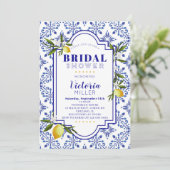 Lemon und Navy Wasserfarbe Bridal Dusche Einladung (Stehend Vorderseite)