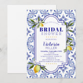 Lemon und Navy Wasserfarbe Bridal Dusche Einladung (Vorne/Hinten)