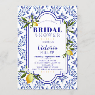 Lemon und Navy Wasserfarbe Bridal Dusche Einladung
