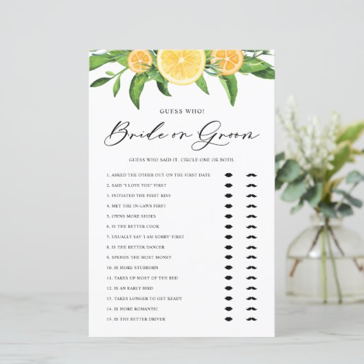 Lemon und Orange Bridge oder Groom Brautparty Game (Stehend Vorderseite)