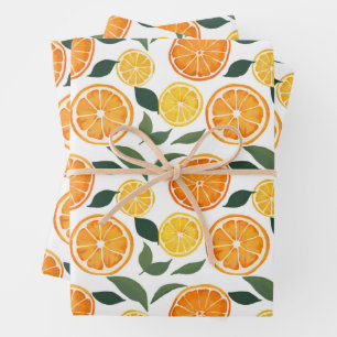 Lemon und Orange Citrus Muster Geschenkpapier Set