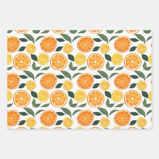 Lemon und Orange Citrus Muster Geschenkpapier Set (Vorderseite)