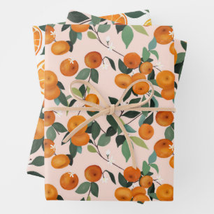 Lemon und Orange Citrus Muster Geschenkpapier Set