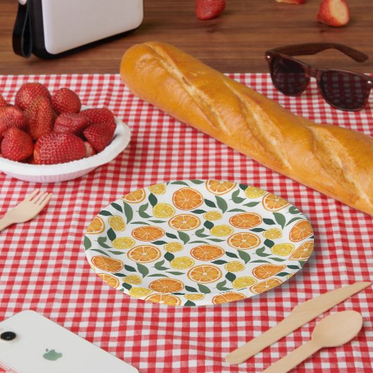 Lemon und Orange Citrus Muster Pappteller (Picknick)