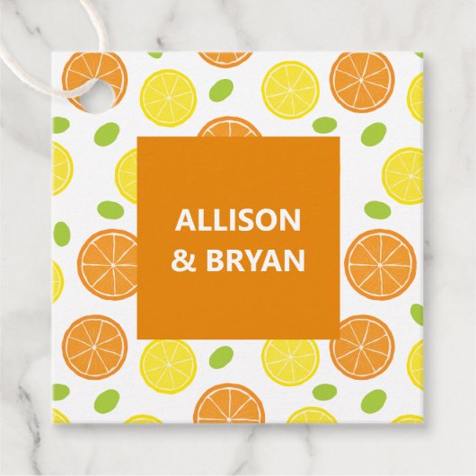Lemon und Orange Wedding oder Brautparty Geschenk Geschenkanhänger (Vorderseite)