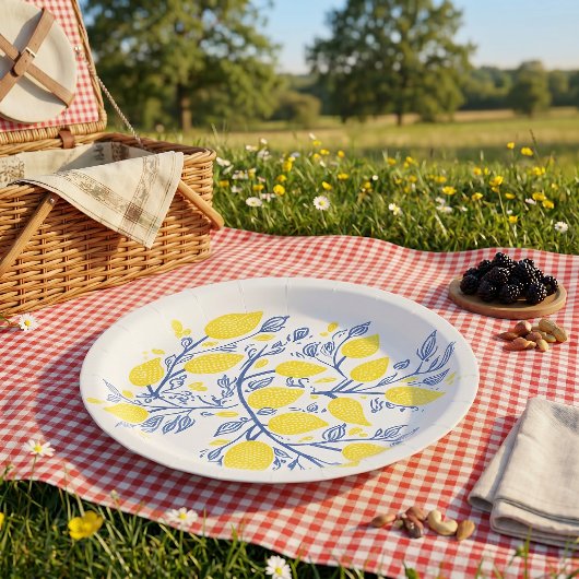 Lemon Vines Holzschnitt Papierplatte Pappteller