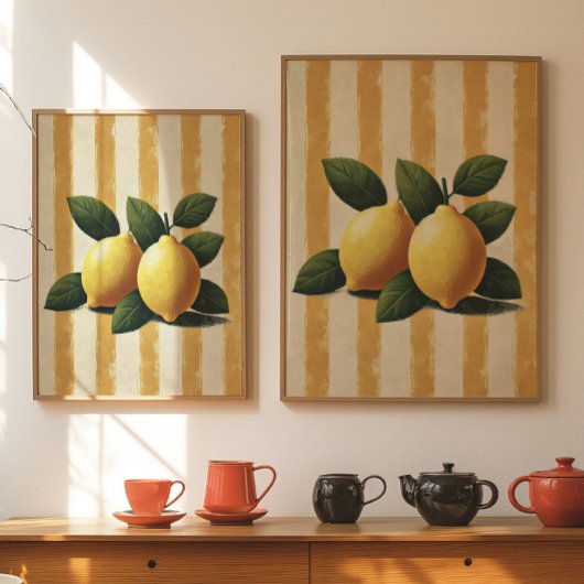 Lemon Wall Art Print Mediterranean Kitchen Decor Poster
