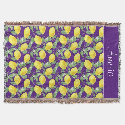 Lemon Wasserfarbe lila Muster niedlich Mädchenname Decke (Vorderseite)