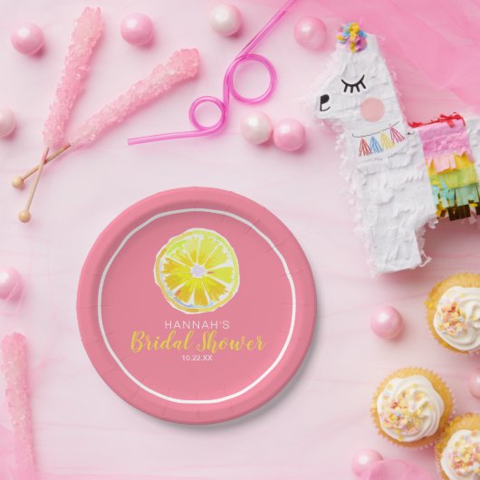 Lemon Wasserfarbe mit rosa Brautparty Pappteller (Party)