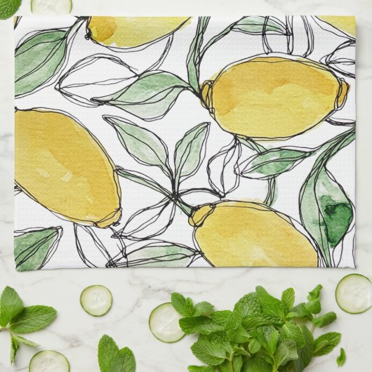 Lemon Wasserfarbe Print Geschirrtuch (Gefaltet)