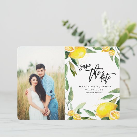 Lemon Wasserfarbe Save the Date mit Foto (Stehend Vorderseite)