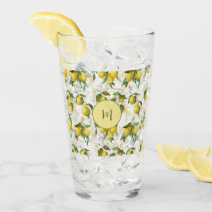 Lemon Wasserfarbmuster mit Anfangsmonogramm Glas