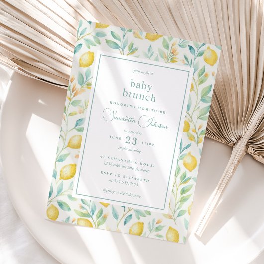 Lemon Watercolor Baby Brunch Elegantes Baby Dusche Einladung