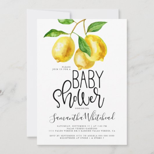 Lemon Watercolor Babydusche Einladung (Vorderseite)