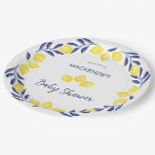 Lemon Watercolor Babydusche Personalisiert Pappteller (Schrägansicht)